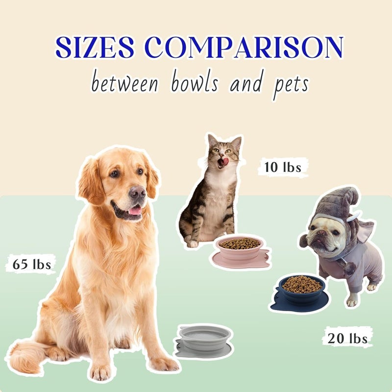 RUNROLE 2-in-1 Collapsible Silicone Dog Travel Bowls, Slot Together and Use Separately, Portable Pet Food Water Bowls, Foldable Cat Feeding Watering Dishes, 20OZ+27OZ(Purple) - Image 4